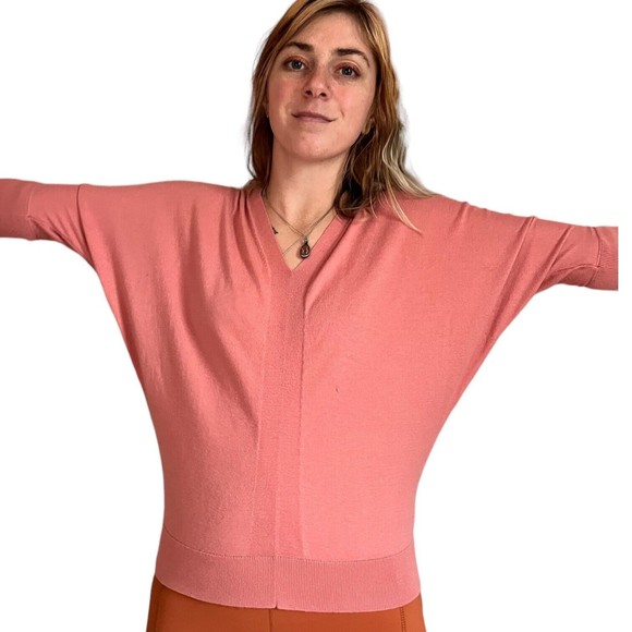 Chaps 3/4 Sleeve Dolman Sweater Salmon Pink Size Small S V-Neck Modal Cotton - Picture 7 of 11